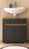 Waschbeckenunterschrank Center in grau matt und Wotan Eiche Badezimmer Unterschrank 60 cm