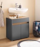 Waschbeckenunterschrank Center in grau matt und Wotan Eiche Badezimmer Unterschrank 60 cm