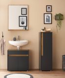 Waschbeckenunterschrank Center in grau matt und Wotan Eiche Badezimmer Unterschrank 60 cm