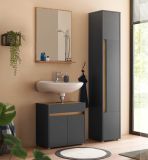 Badmbel Set 3-teilig Center in grau matt und Wotan Eiche Badkombination 114 cm