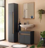 Badmbel Set 3-teilig Center in grau matt und Wotan Eiche Badkombination 114 cm