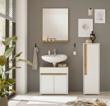 Badezimmer Midischrank Center in wei� und Wotan Eiche Badm�bel Kommode 34 x 114 cm