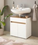 Waschbeckenunterschrank Center in wei und Wotan Eiche Badezimmer Unterschrank 60 cm