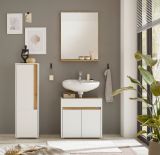 Badmbel Set 3-teilig Center in wei und Wotan Eiche Badkombination 114 cm