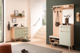 Garderobe Set 3-teilig Isgard in Pistazie matt und Scandi Eiche Garderobenkombination skandinavisch 227 x 197 cm