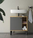 Waschbeckenunterschrank Torsby in grau und Evoke Eiche Badezimmer Unterschrank 60 cm