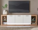 TV-Lowboard Rivian in wei matt und Evoke Eiche TV Unterteil in Komforthhe XL-Board 198 x 61 cm