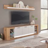 TV-Lowboard Rivian in wei matt und Evoke Eiche TV Unterteil in Komforthhe XL-Board 198 x 61 cm