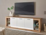 TV-Lowboard Rivian in wei matt und Evoke Eiche TV Unterteil in Komforthhe XL-Board 198 x 61 cm