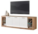 TV-Lowboard Rivian in wei matt und Evoke Eiche TV Unterteil in Komforthhe XL-Board 198 x 61 cm