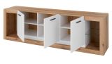 TV-Lowboard Rivian in wei matt und Evoke Eiche TV Unterteil in Komforthhe XL-Board 198 x 61 cm