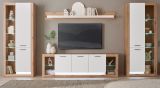 Wohnwand Rivian in wei matt und Evoke Eiche Wohnkombination Set 4-teilig 398 cm