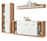 Wohnwand Rivian in wei matt und Evoke Eiche Wohnkombination Set 3-teilig 298 cm