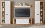 Wohnwand Rivian in wei matt und Evoke Eiche Wohnkombination Set 4-teilig 350 cm