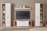 Wohnwand Rivian in wei matt und Evoke Eiche Wohnkombination Set 4-teilig 350 cm