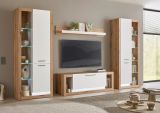 Wohnwand Rivian in wei matt und Evoke Eiche Wohnkombination Set 4-teilig 350 cm