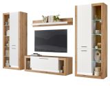 Wohnwand Rivian in wei matt und Evoke Eiche Wohnkombination Set 4-teilig 350 cm