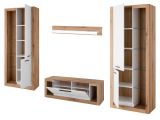Wohnwand Rivian in wei matt und Evoke Eiche Wohnkombination Set 4-teilig 350 cm