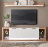 TV-Lowboard und Wandboard Rivian in wei matt und Evoke Eiche Wohnkombination Set 2-teilig 198 cm