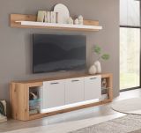 TV-Lowboard und Wandboard Rivian in wei matt und Evoke Eiche Wohnkombination Set 2-teilig 198 cm