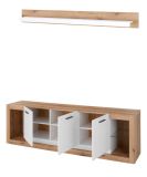 TV-Lowboard und Wandboard Rivian in wei matt und Evoke Eiche Wohnkombination Set 2-teilig 198 cm