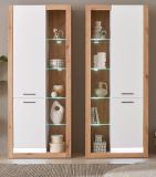 Vitrine Set 2-teilig Rivian in wei matt und Evoke Eiche 2 x Vitrinenschrank 180 x 195 cm