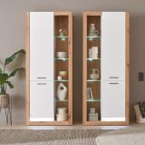 Vitrine Set 2-teilig Rivian in wei matt und Evoke Eiche 2 x Vitrinenschrank 180 x 195 cm