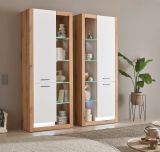 Vitrine Set 2-teilig Rivian in wei matt und Evoke Eiche 2 x Vitrinenschrank 180 x 195 cm