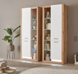 Vitrine Set 2-teilig Rivian in wei matt und Evoke Eiche 2 x Vitrinenschrank 180 x 195 cm