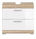 Badezimmer Waschbeckenunterschrank Mambo in wei Hochglanz und Sonoma Eiche Badschrank 60 cm