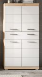 Badezimmer Midischrank Mambo in wei Hochglanz und Sonoma Eiche Badschrank 74 x 141 cm