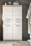 Badezimmer Midischrank Mambo in wei Hochglanz und Sonoma Eiche Badschrank 74 x 141 cm