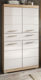 Badezimmer Midischrank Mambo in wei Hochglanz und Sonoma Eiche Badschrank 74 x 141 cm
