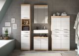 Badezimmer Midischrank Mambo in wei Hochglanz und Sonoma Eiche Badschrank 74 x 141 cm