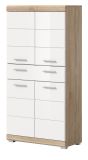 Badezimmer Midischrank Mambo in wei Hochglanz und Sonoma Eiche Badschrank 74 x 141 cm