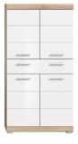 Badezimmer Midischrank Mambo in wei Hochglanz und Sonoma Eiche Badschrank 74 x 141 cm