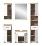 Badmbel Set 5-teilig Mambo in wei Hochglanz und Sonoma Eiche Badkombination 164 x 191 cm