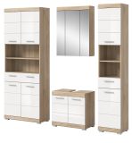 Badmbel Set 4-teilig Mambo in wei Hochglanz und Sonoma Eiche Badkombination 186 x 191 cm