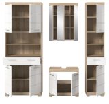 Badmbel Set 4-teilig Mambo in wei Hochglanz und Sonoma Eiche Badkombination 186 x 191 cm