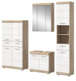 Badmbel Set 4-teilig Mambo in wei Hochglanz und Sonoma Eiche Badkombination 186 x 191 cm