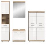 Badmbel Set 4-teilig Mambo in wei Hochglanz und Sonoma Eiche Badkombination 186 x 191 cm