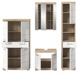 Badmbel Set 4-teilig Mambo in wei Hochglanz und Sonoma Eiche Badkombination 186 x 191 cm