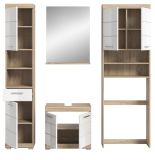 Badmbel Set 4-teilig Mambo in wei Hochglanz und Sonoma Eiche Badkombination 190 x 191 cm