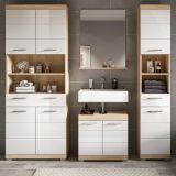 Badmbel Set 4-teilig Mambo in wei Hochglanz und Sonoma Eiche Badkombination 186 x 191 cm