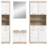 Badmbel Set 4-teilig Mambo in wei Hochglanz und Sonoma Eiche Badkombination 186 x 191 cm