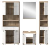 Badmbel Set 4-teilig Mambo in wei Hochglanz und Sonoma Eiche Badkombination 186 x 191 cm