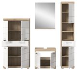 Badmbel Set 4-teilig Mambo in wei Hochglanz und Sonoma Eiche Badkombination 186 x 191 cm