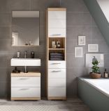 Badmbel Set 3-teilig Mambo in wei Hochglanz und Sonoma Eiche Badkombination 112 x 191 cm