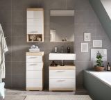 Badmbel Set 4-teilig Mambo in wei Hochglanz und Sonoma Eiche Badkombination 112 x 191 cm