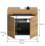 Waschbeckenunterschrank Cooper in Artisan Eiche und grau Badschrank 63 cm, Soft-Close